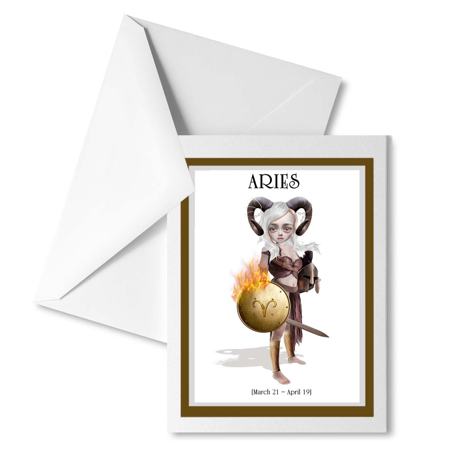 Represent your favorite Aries with this beautifully designed Zodiac card. The detailed image of a girl represents the Aries star sign, making it the perfect birthday card for any astrology lover. 